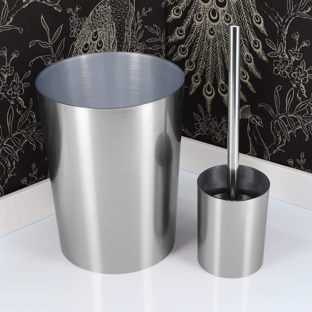 Medium Silver Brushed Aluminum Toilet Brush and Holder Set