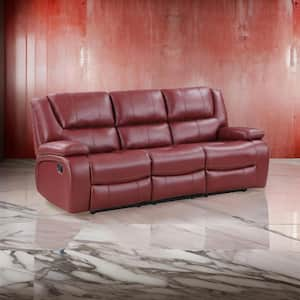 38.25 in. Pillow Top Arm Faux Leather Rectangle Manual Recliner Sofa in Red and Black