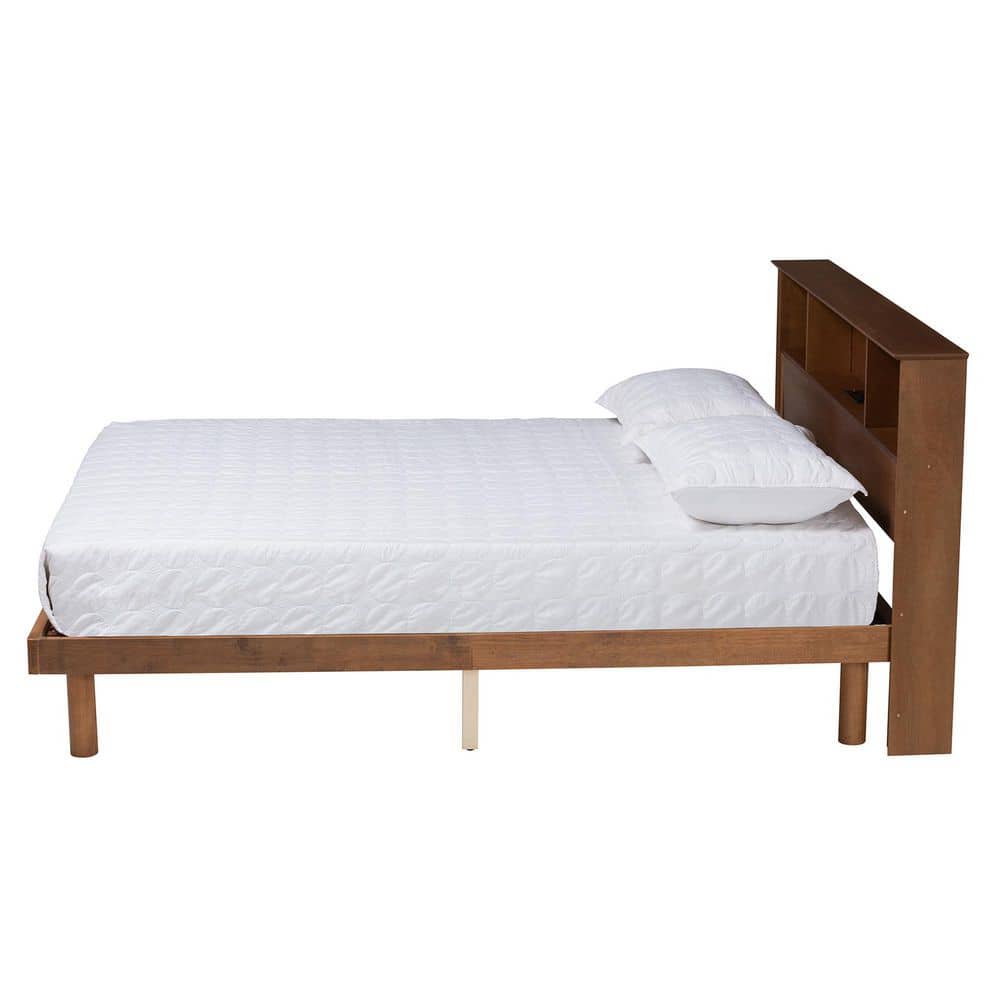 Lochlan Walnut Brown Full Platform Bed with Built-in Charging Station