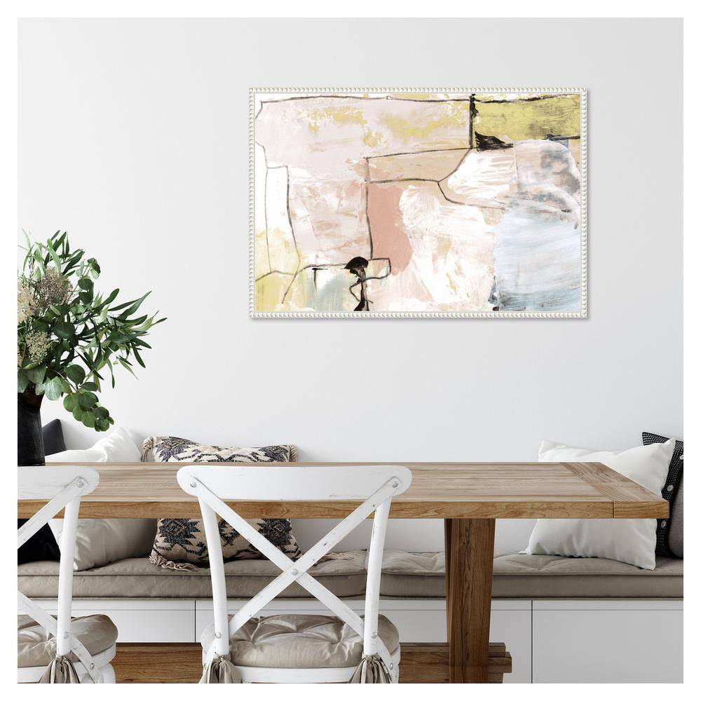 Abstract Pastels Graphic Art on Canvas with White Beaded Frame