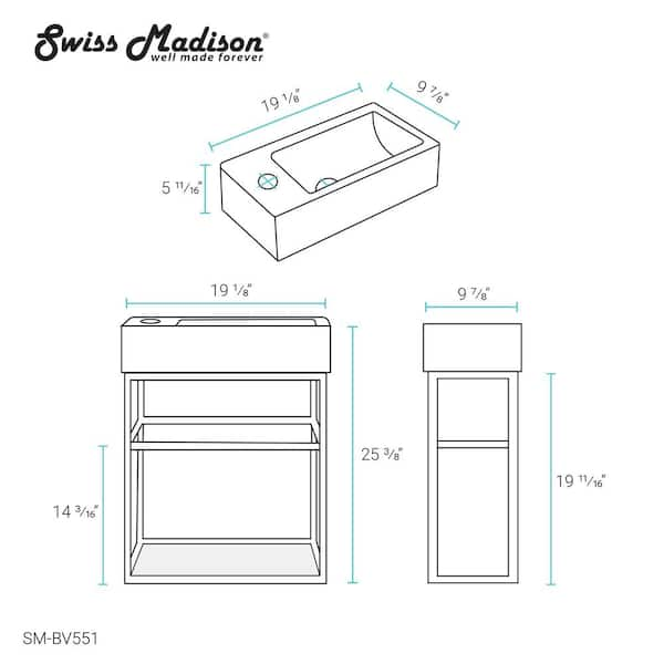 Swiss Madison 19 5 In Pierre Bath Vanity With Vanity Top In Glossy White Basin Sm Bv551 The Home Depot