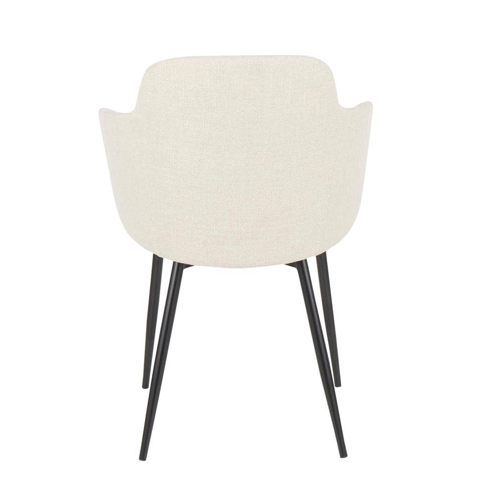 High-Back Cream Upholstered Arm Chair with Black Metal and Cane Accents