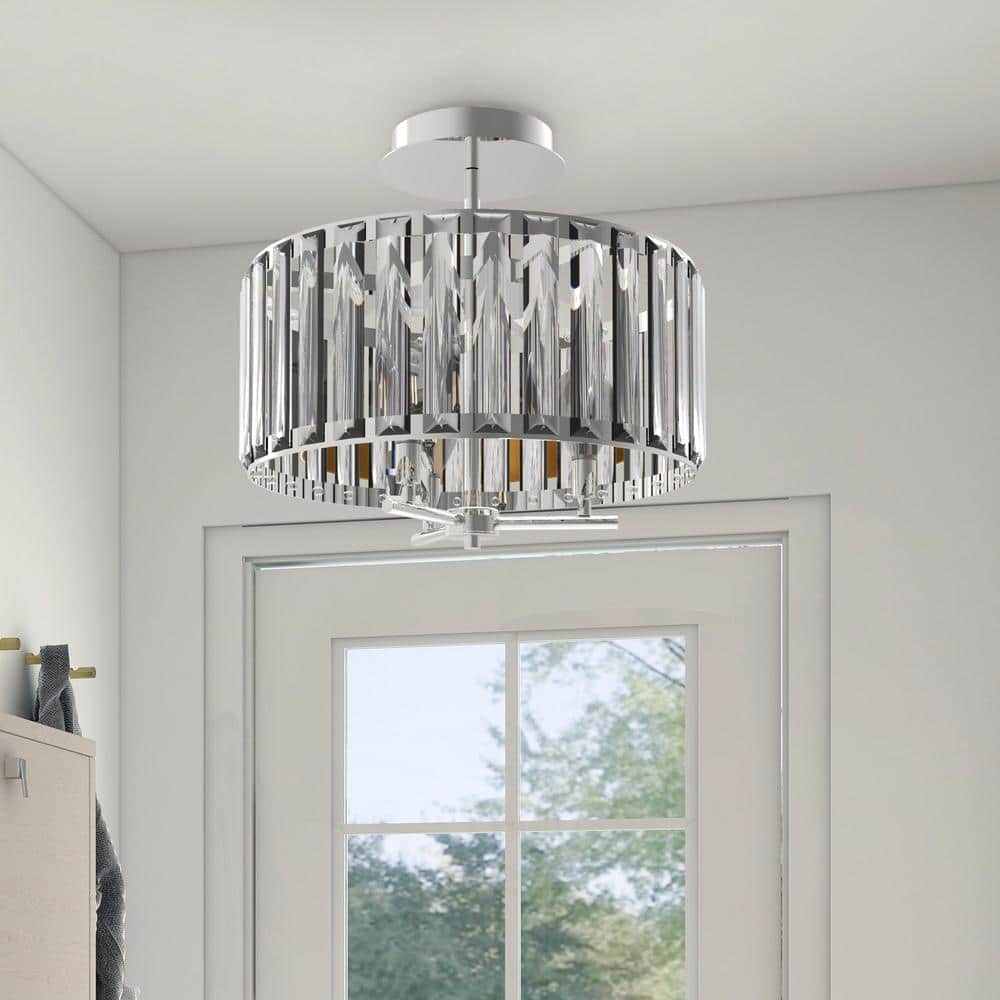 Cedar Hill 13.5" Chrome & Crystal LED-Compatible Drum Ceiling Light