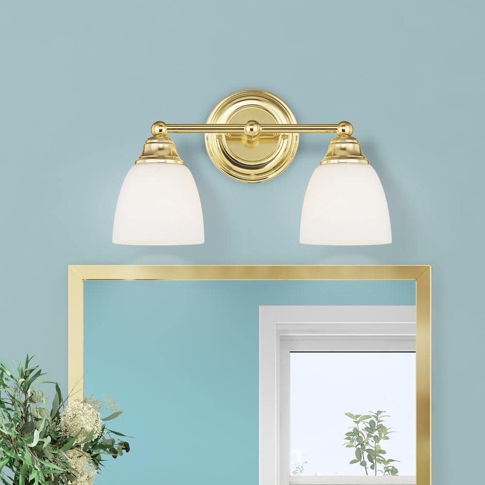 Polished Brass 2-Light Vanity with Satin Opal Glass