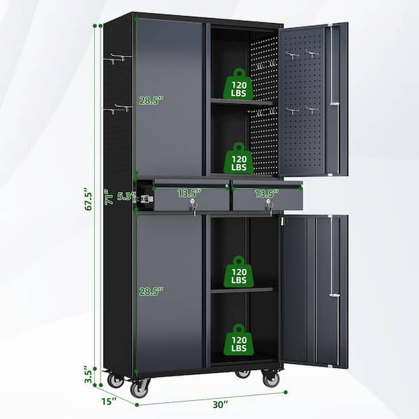 Kaikeeqli 15 in. D x 30 in. W x 71 in. H Metal Storage