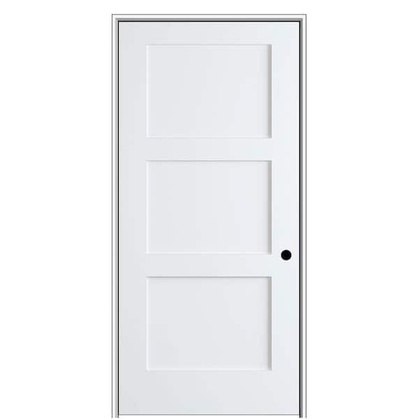 MMI Door Shaker Flat Panel 18 in. x 80 in. Left Hand Solid Core Primed HDF Single Pre-Hung Interior Door with 4-9/16 in. Jamb