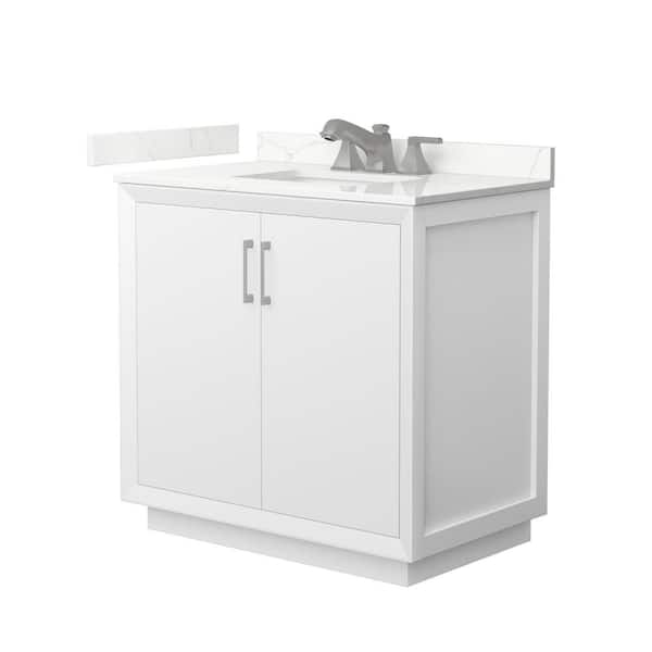 Wyndham Collection Strada 36 in. W x 22 in. D x 35 in. H Single Bath Vanity in White with Giotto Quartz Top