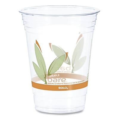 Bare Eco-Forward 16 to 18 oz. Clear Disposable Plastic Cups, Cold Drinks, RPET, Leaf Design, 50/Pack, 20 Packs/Carton