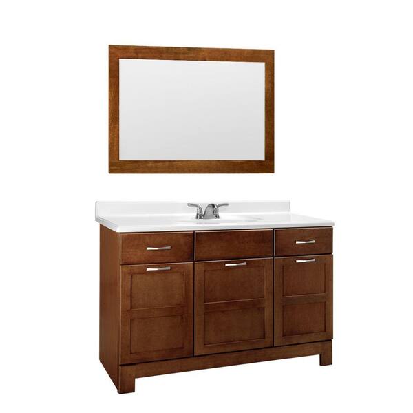 Glacier Bay Casual 48 in. W x 21 in. D x 33.5 in. H Bathroom Vanity Cabinet Only with Mirror in Cognac