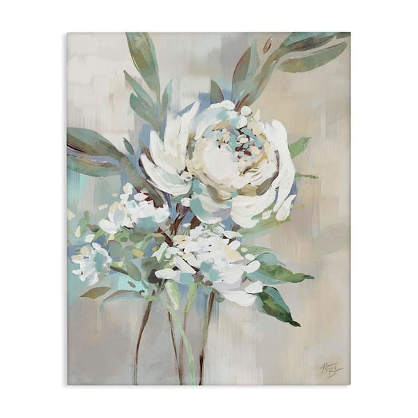 Antique Rose & Baby's Breath by Nina Blue Unframed Nature Graphic Art Print 30 in. x 24 in.
