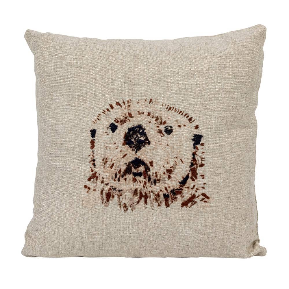 18" Square Cream Linen Animal Embroidered Throw Pillow Set