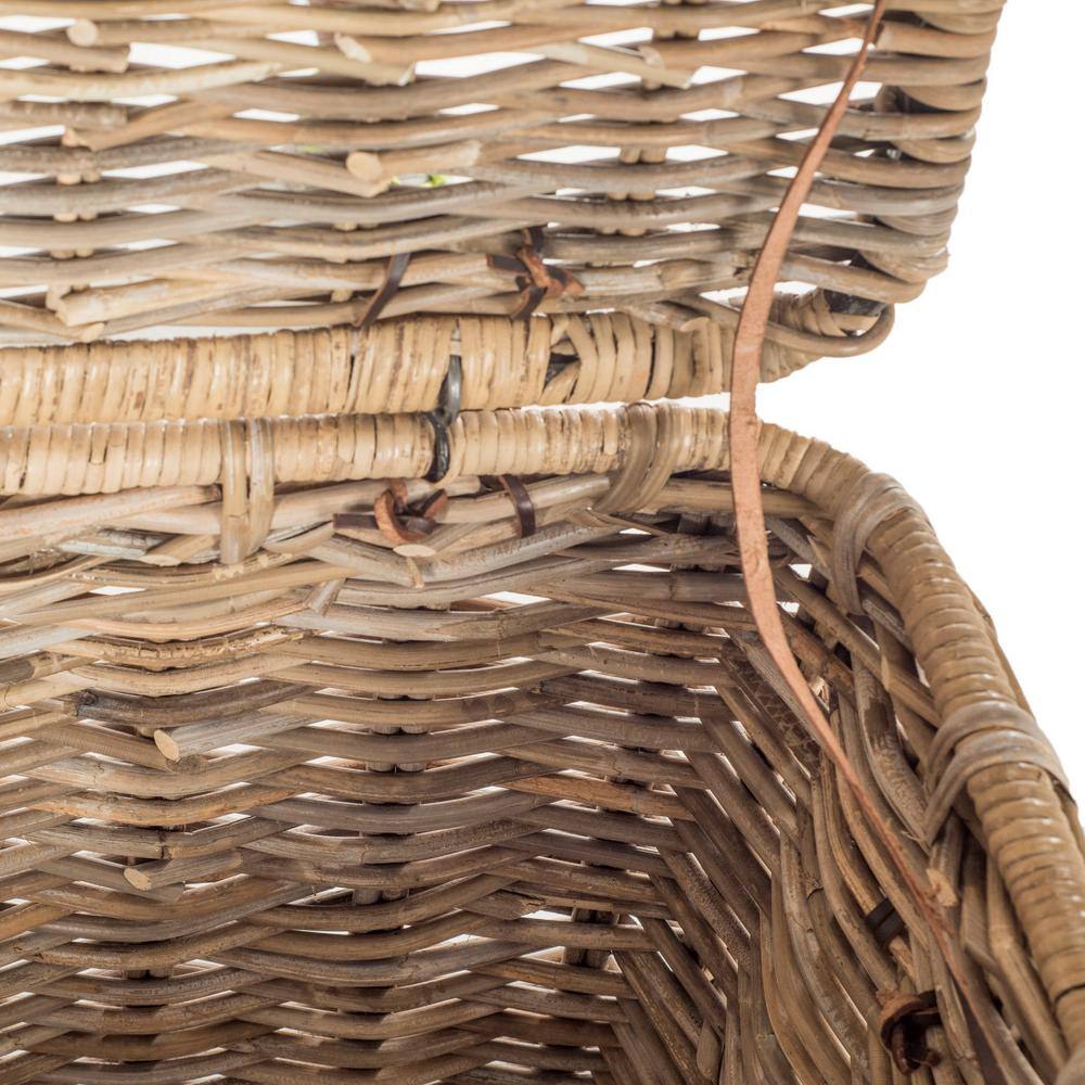 Gray Woven Kubu Rattan Trunk Organizer with Faux Leather Straps