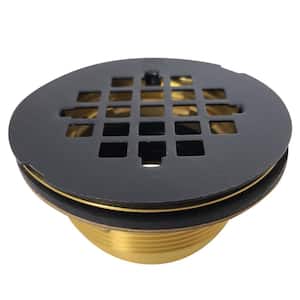 2 in. Brass Compression Shower Drain with 4-1/4 in. Round Grid Cover in Antique Bronze