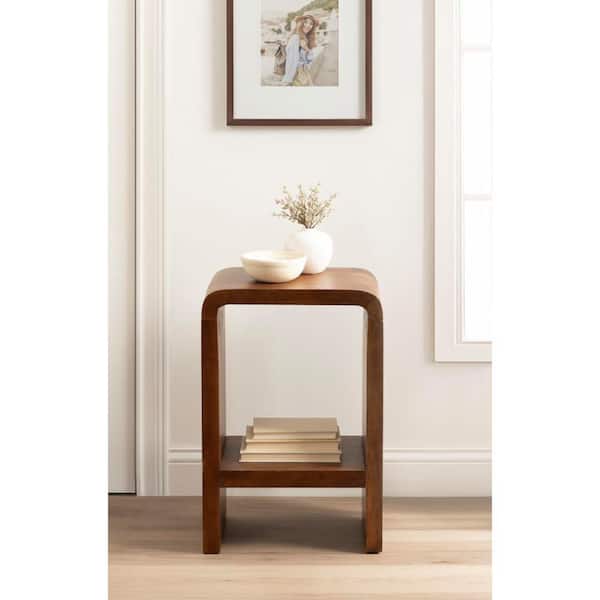 Reddy 16 in. Walnut Brown Rectangle Solid Wood End Table