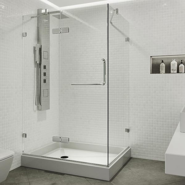 VIGO Monteray 32 in. L x 48 in. W x 79 in. H Frameless Pivot Rectangle Shower Enclosure Kit in Chrome with Clear Glass