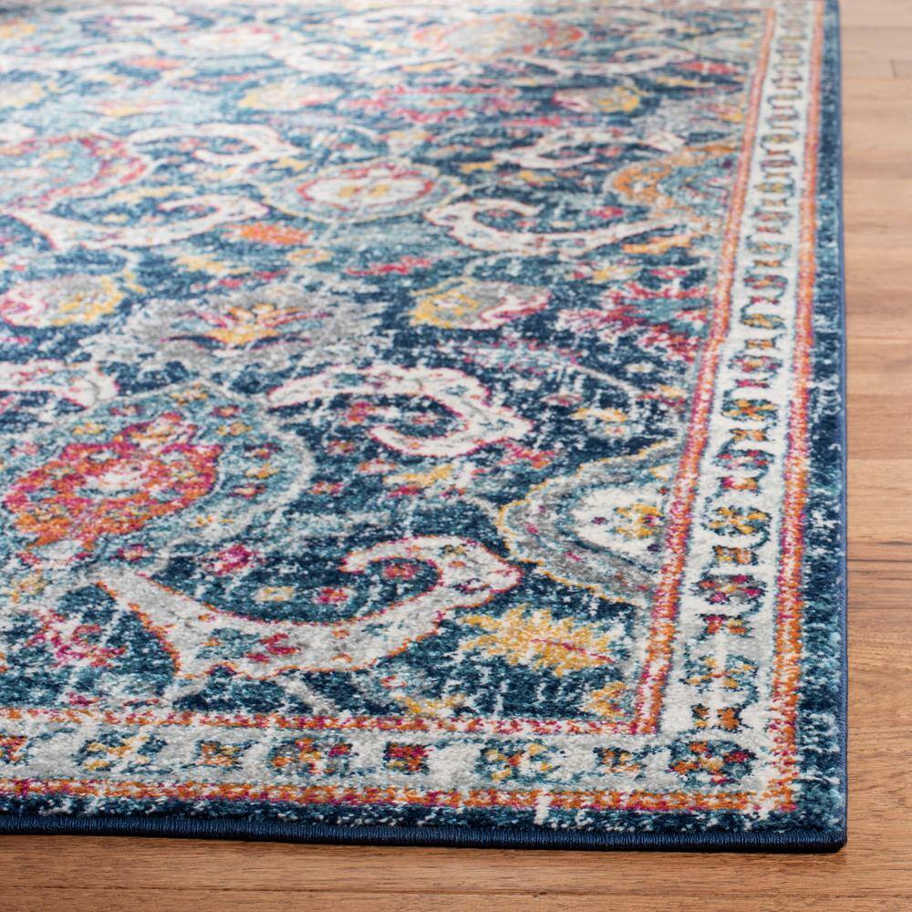 Navy and Fuchsia High Pile Synthetic Rectangular Rug, 4' x 6'