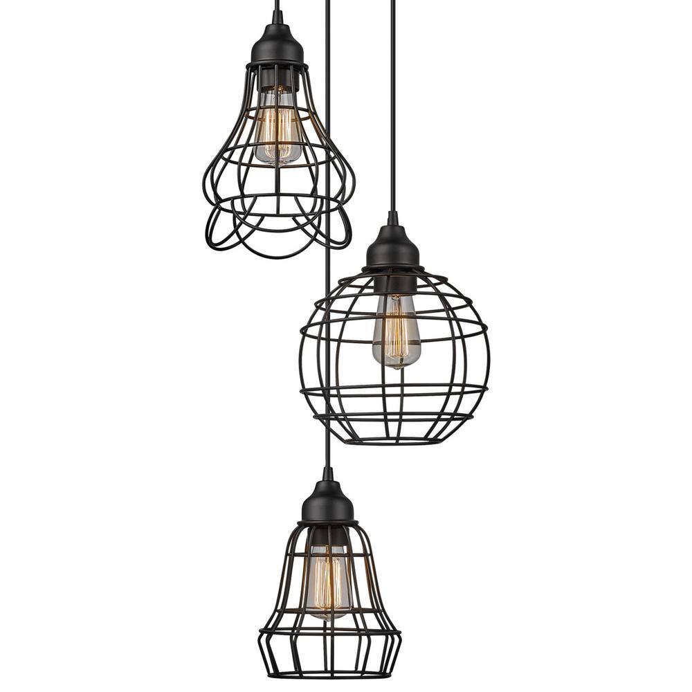 Jorah 3-Light Bronze Steel Cage Pendant Light