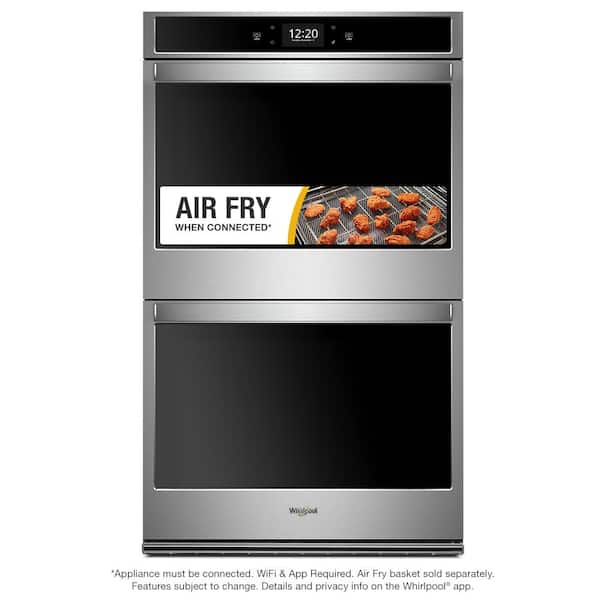 Whirlpool 30 in. Smart Double Electric Wall Oven with Air Fry, When Connected in Black on Stainless Steel