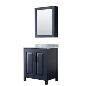 Daria 30 in. W x 22 in. D x 35.75 in. H Single Bath Vanity in Dark Blue with White Carrara Marble Top and Mirror