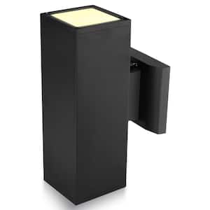 Indira 11.02 in. Black Outdoor Hardwired Wall Lantern Modern Cuboid Sconce with No Bulbs Included