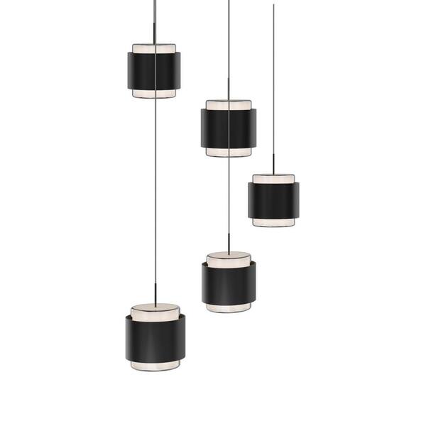 Banded 5-Light Black Integrated LED Round Pendant Light Selectable 4CCT 2700K-3000K-3500K-4000K
