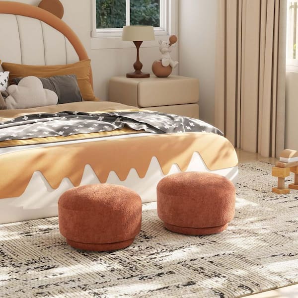 Unbranded Orange Boucle Filled Ottoman Cotton Round Pouf Mushroom Footstool for Living Room Sitting