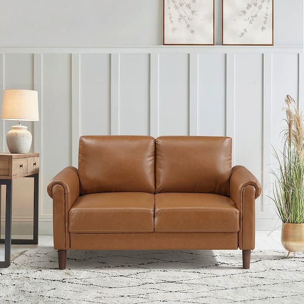 Lazzara Walterboro 57 in. W Brown Faux Leather 2-Seater Loveseat