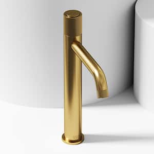 Apollo Button Operated Single-Hole Bathroom Vessel Faucet in Matte Brushed Gold