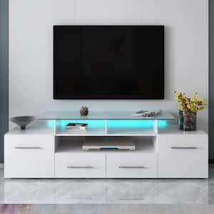 63 in.U-Can Modern White High Gloss TV stand with Color Changing LED Lights TV's up to 70 in. With 4 Storage Drawers