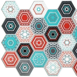 3D Falkirk Retro 38 in. x 19 in. Multicolor Faux Hexagon Mosaic PVC Decorative Wall Paneling (10-Pack)