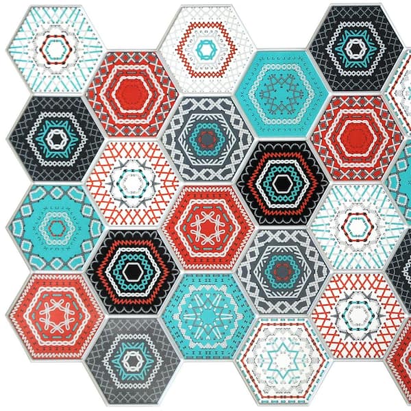 Dundee Deco 3D Falkirk Retro 10/1000 in. x 38 in. x 19 in. Multicolor Hexagon Mosaic PVC Wall Panel