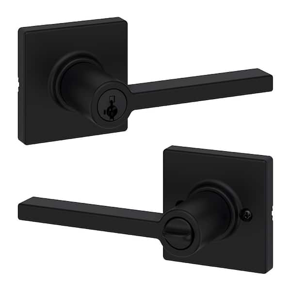 Kwikset Casey Matte Black Keyed Entry Door Handle Featuring SmartKey Technology and Microban