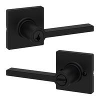 Halifax Square Matte Black Keyed Entry Door Handle Featuring SmartKey Security