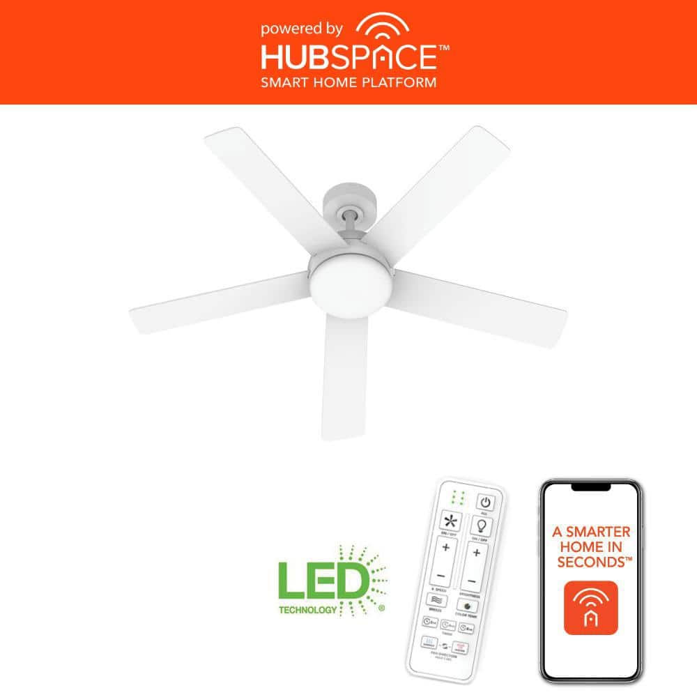 Home Decorators Collection Carley 52 in. Integrated LED Indoor White Smart Ceiling Fan with Remote Control and CCT Powered by Hubspace CF2003-W - The Home Depot
