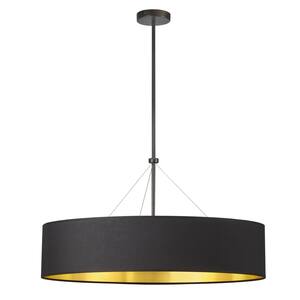 Pallavi 400-Watt 4-Light Matte Black Shaded Pendant Light with Fabric Shade