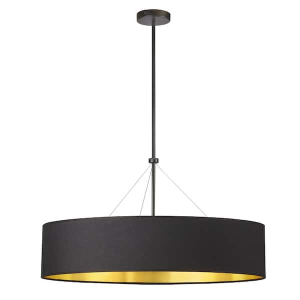 Dainolite Pallavi 400-Watt 4-Light Matte Black Shaded Pendant Light with Fabric Shade