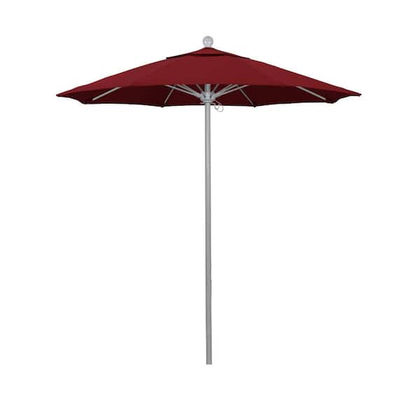 California Umbrella 7.5 ft. Gray Woodgrain Aluminum Commercial Market Patio Umbrella Fiberglass Ribs and Push Lift in Red Olefin