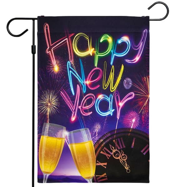 G128 1 ft. x 1.5 ft. Polyester New Years Fireworks and Champagne 2-Sided Garden Flag Printed Blockout