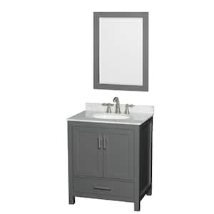 Sheffield 30 in. W x 22 in. D x 35.25 in. H Single Bath Vanity in Dark Gray with White Carrara Marble Top and 24" Mirror