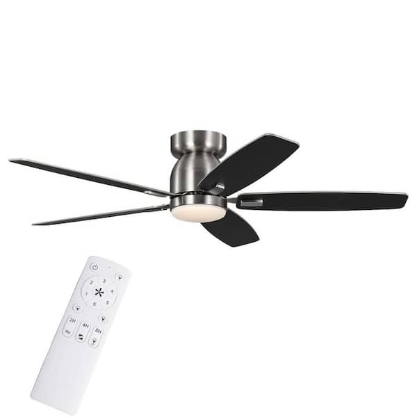 Grenada 52 in. Brushed Nickel Flush Mount Standard Ceiling Fan with White Adjustable LED, DC Motor, and Remote Control