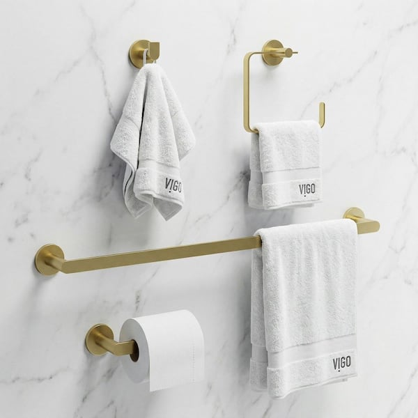 Arden 4-Piece Bath Hardware Set with 24 in. Towel Bar, Toilet Paper Holder, Hand Towel Holder, Hook Matte Brushed Gold