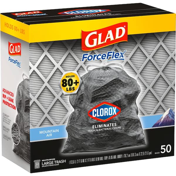 Glad 30 Gal. ForceFlex Black Drawstring Outdoor Trash Bags with Clorox  (50-Count) 0125877931 - The Home Depot