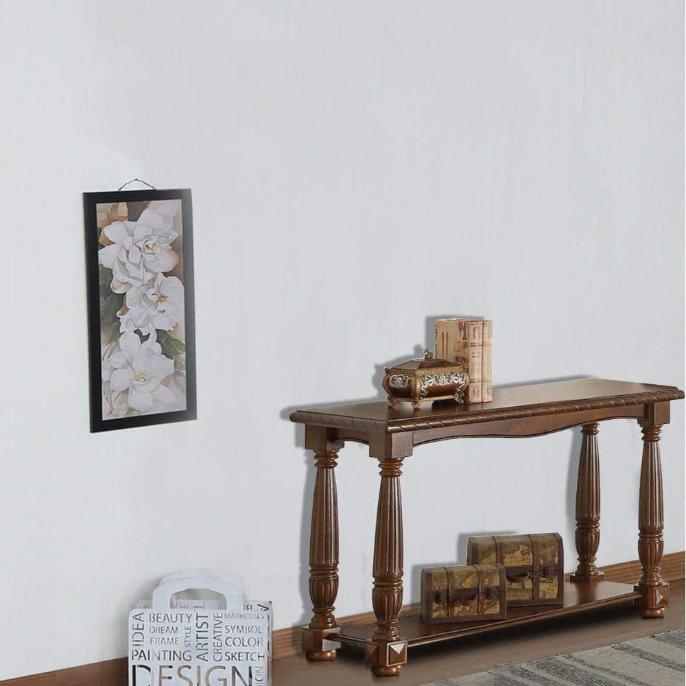 Cottage Charm Wooden Console Table with Storage Shelf, Brown