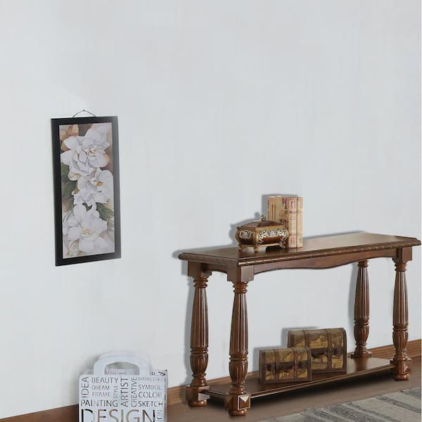 Benjara 19 in. Brown Rectangle Wood Top Console Table with Bottom Shelf