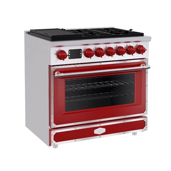 36 in. Freestanding Gas Range with 6 Sealed Burners and 5.2 cu. ft. Convection Oven, in Flame Red with Stainless Steel