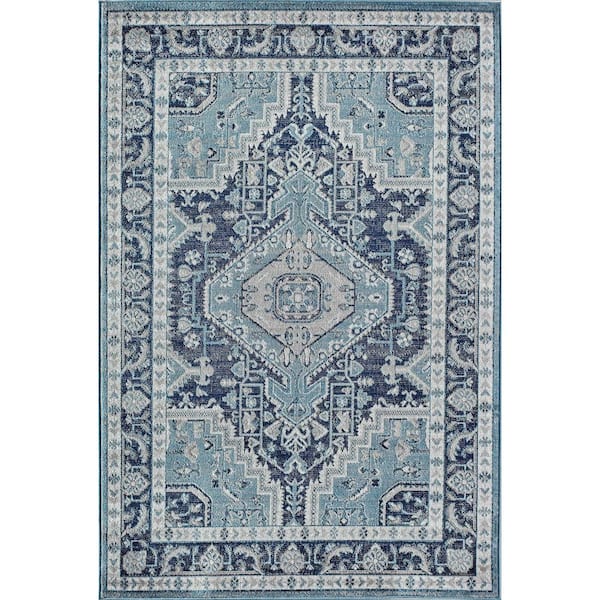 Freya Midnight Blue 2'6"x8' Farmhouse Blue Area Rug