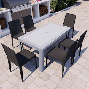 Mace Modern 7-Pcs Patio Dining Set with Stackable Plastic Dining Chairs and Rectangular Dining Table (White/Black)