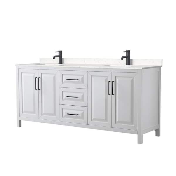 Wyndham Collection Daria 80 in. W x 22 in. D x 35.75 in. H Double Bath Vanity in White with Carrara Cultured Marble Top