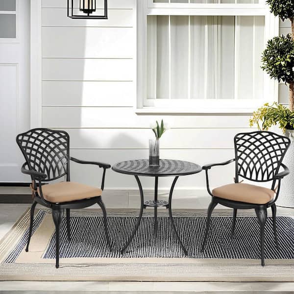 Unbranded 3-Piece Cast Aluminum Bistro Set-Outdoor Patio Furniture Set with Umbrella Hole, Adjustable Foot Pads