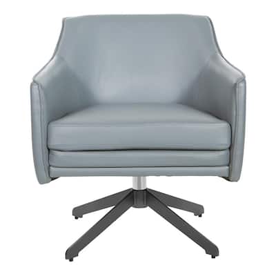 Faux Leather Swivel Guest Chair in Grey Faux Leather with Black Base